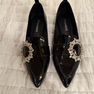 Jeffrey Campbell Black Patent Flats with Crystal Detail